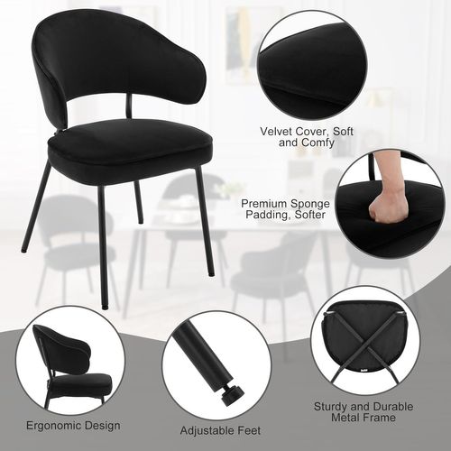 Lot De 4 Chaises Salle à Manger rembourrée En Velours,pieds En Métal,noir.