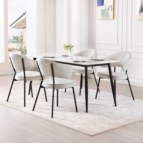 Chaise Salle à Manger rembourrée En Velours,pieds En Métal,crème