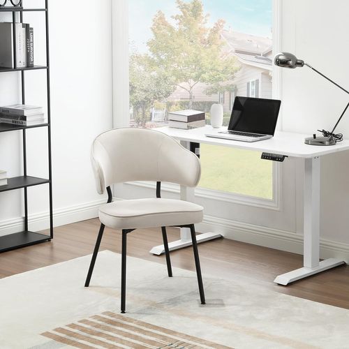 Chaise Salle à Manger rembourrée En Velours,pieds En Métal,crème