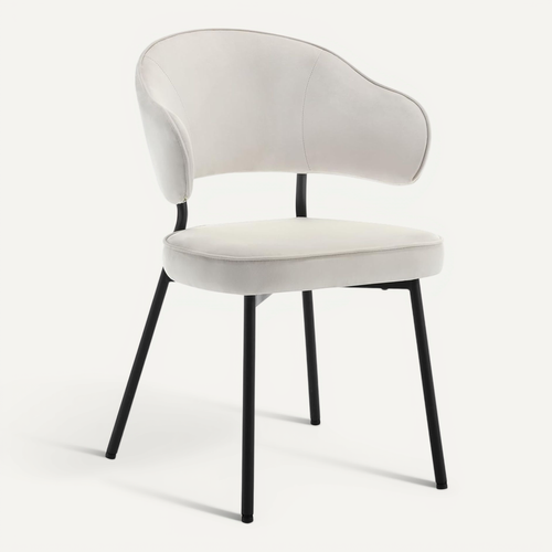 Chaise Salle à Manger rembourrée En Velours,pieds En Métal,crème