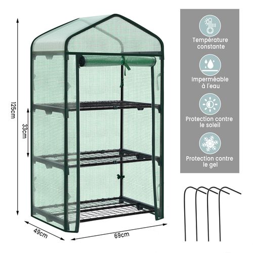 Serre De Jardin Outsunny 3 étages Avec 6 étagères – Toit Incliné, 2 Portes à Zip – Idéale Pour Plantes, Fleurs Et Semis