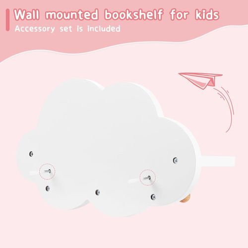 Lot De 2 Étagères Murale Nuage,bibliothèques Enfant Avec 3 Crochets,en Mdf,36x20,5x12cm,blanc