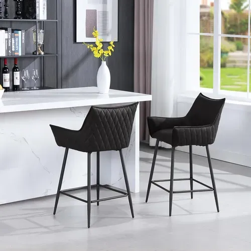 Lot De 2 Tabourets De Bar, Chaise De Salle à Manger En Similicuir Avec Pieds En Métal, Anthracite