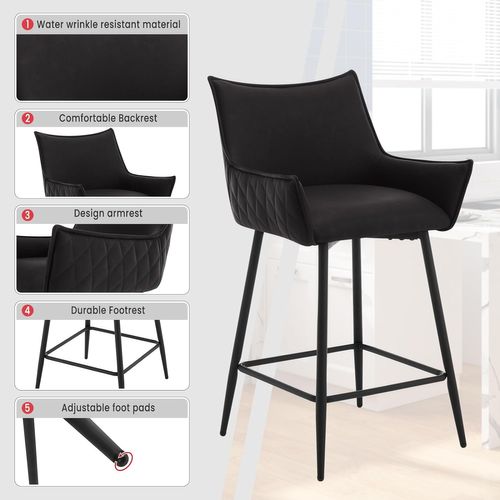Lot De 2 Tabourets De Bar, Chaise De Salle à Manger En Similicuir Avec Pieds En Métal, Anthracite