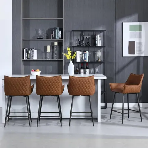 Lot De 4 Tabourets De Bar, Chaise De Salle à Manger En Similicuir Avec Pieds En Métal, Marron