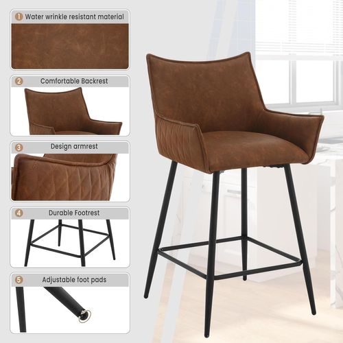 Lot De 4 Tabourets De Bar, Chaise De Salle à Manger En Similicuir Avec Pieds En Métal, Marron