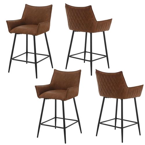 Lot De 4 Tabourets De Bar, Chaise De Salle à Manger En Similicuir Avec Pieds En Métal, Marron