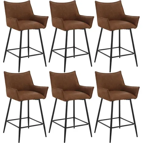 Lot De 6 Tabourets De Bar, Chaise De Salle à Manger En Similicuir Avec Pieds En Métal, Marron