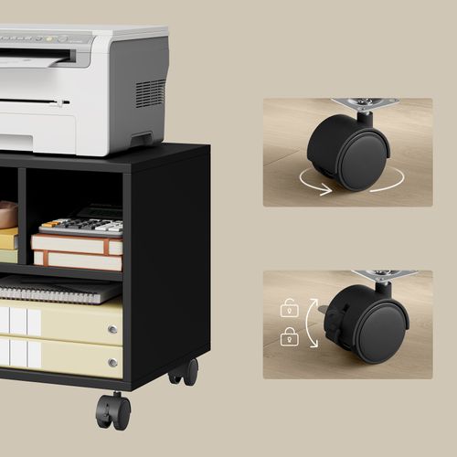 Caisson De Bureau Sur Roulettes,Meuble De Rangement Avec 3 Compartiments,Mobile,40x30x35cm,Noir