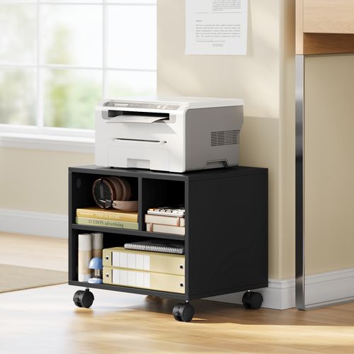 Caisson De Bureau Sur Roulettes,Meuble De Rangement Avec 3 Compartiments,Mobile,40x30x35cm,Noir