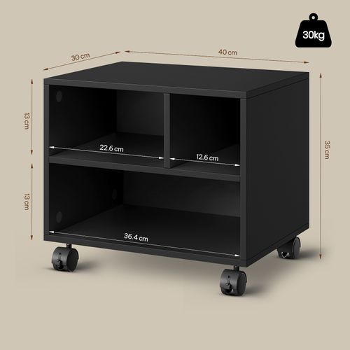 Caisson De Bureau Sur Roulettes,Meuble De Rangement Avec 3 Compartiments,Mobile,40x30x35cm,Noir