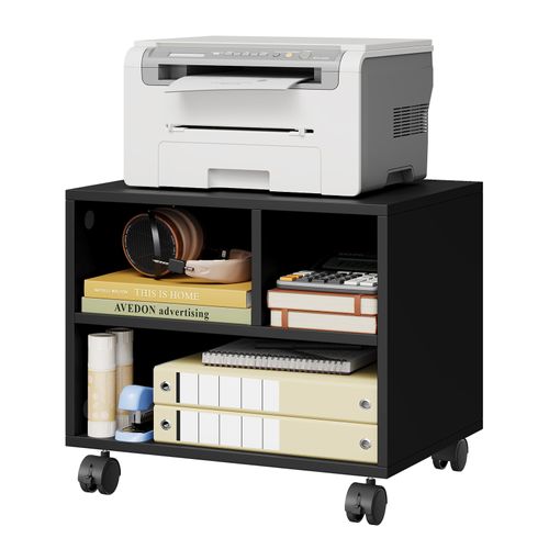Caisson De Bureau Sur Roulettes,Meuble De Rangement Avec 3 Compartiments,Mobile,40x30x35cm,Noir