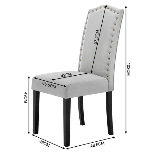 Lot De 6 Chaises Salle à Manger, Chaise Cuisine, Siège Rembourré En Lin, Pieds En Bois, Gris Clair
