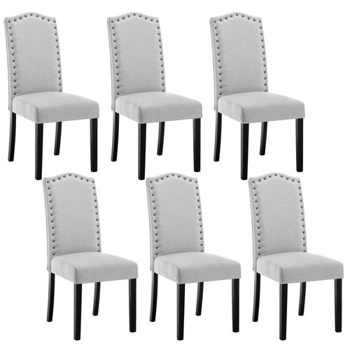 Lot De 6 Chaises Salle à Manger, Chaise Cuisine, Siège Rembourré En Lin, Pieds En Bois, Gris Clair