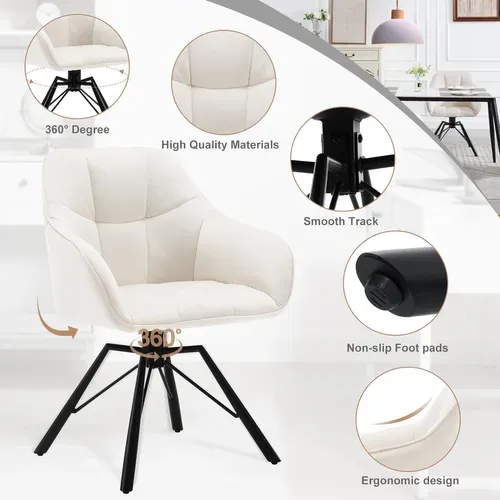 Lot De 6 Chaises Salle à Manger, Pivotante, Scandinave, Rembourrée En Velours, Crème
