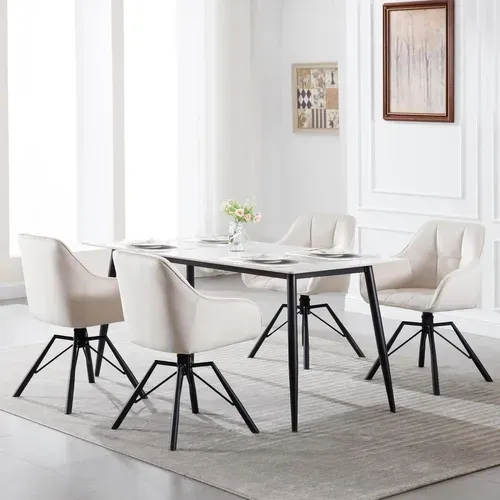Lot De 6 Chaises Salle à Manger, Pivotante, Scandinave, Rembourrée En Velours, Crème