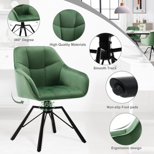 Chaise Salle à Manger, Chaise Cuisine, Pivotante, Scandinave, Rembourrée En Velours, Vert Foncé
