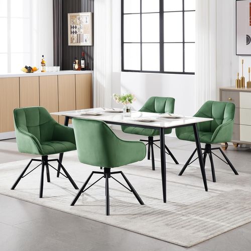Chaise Salle à Manger, Chaise Cuisine, Pivotante, Scandinave, Rembourrée En Velours, Vert Foncé