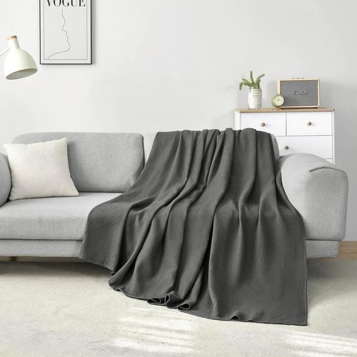 Couvre Lit En 100% Coton.jeté De Canapé.dessus De Lit.couverture Gaufrée Légère.150x200cmgris Foncé