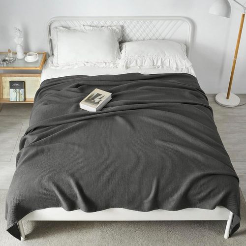 Couvre Lit En 100% Coton.jeté De Canapé.dessus De Lit.couverture Gaufrée Légère.150x200cmgris Foncé