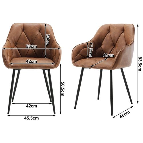 Lot De 6 Chaise De Salle à Manger Rembourrée, Pieds En Métal, En Simili Cuir Vintage, Marron