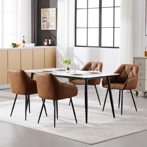 Lot De 6 Chaise De Salle à Manger Rembourrée, Pieds En Métal, En Simili Cuir Vintage, Marron