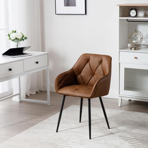 Lot De 6 Chaise De Salle à Manger Rembourrée, Pieds En Métal, En Simili Cuir Vintage, Marron