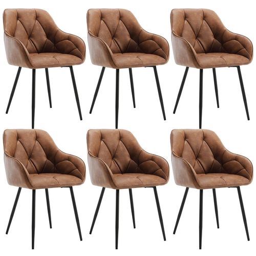 Lot De 6 Chaise De Salle à Manger Rembourrée, Pieds En Métal, En Simili Cuir Vintage, Marron