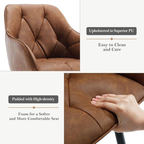 Lot De 6 Chaise De Salle à Manger Rembourrée, Pieds En Métal, En Simili Cuir Vintage, Marron