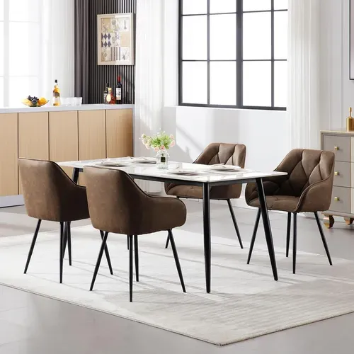 Chaise De Salle à Manger En Simili Cuir. Chaise De Cuisine Avec Dossier+Accoudoirs. Marron Foncé