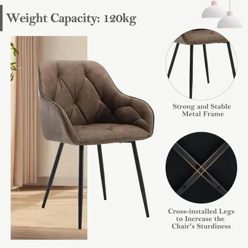 Chaise De Salle à Manger En Simili Cuir. Chaise De Cuisine Avec Dossier+Accoudoirs. Marron Foncé