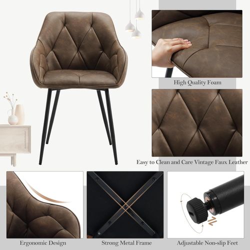 Chaise De Salle à Manger En Simili Cuir. Chaise De Cuisine Avec Dossier+Accoudoirs. Marron Foncé