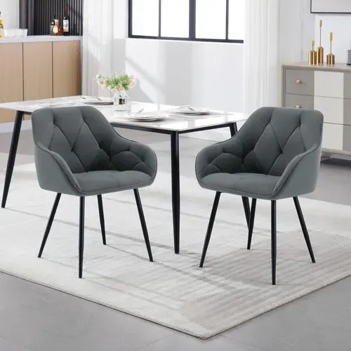 Lot De 6 Chaises De Salle à Manger.Chaise Cuisine En Velours Rembourrée.Pieds En Métal.Gris Foncé