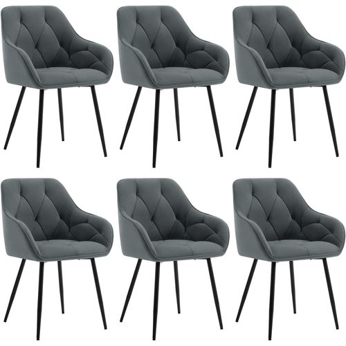Lot De 6 Chaises De Salle à Manger.Chaise Cuisine En Velours Rembourrée.Pieds En Métal.Gris Foncé