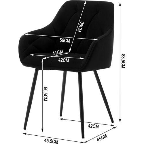 Lot De 4 Chaises De Salle à Manger. Chaise De Cuisine En Velours Rembourrée. Pieds En Métal. Noir