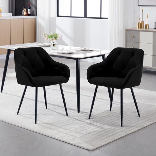 Lot De 4 Chaises De Salle à Manger. Chaise De Cuisine En Velours Rembourrée. Pieds En Métal. Noir