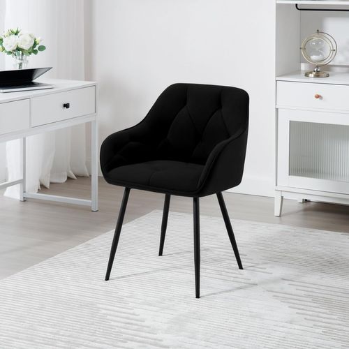 Lot De 4 Chaises De Salle à Manger. Chaise De Cuisine En Velours Rembourrée. Pieds En Métal. Noir