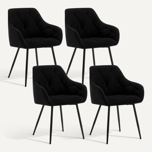 Lot De 4 Chaises De Salle à Manger. Chaise De Cuisine En Velours Rembourrée. Pieds En Métal. Noir