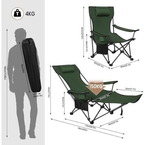 Chaise De Camping Pliante,chaise Longue Avec Repose-pied appui-tête Amovible,sac De Transport Chaise De Camping Pliante,chaise Longue Avec Repose-pied appui-tête Amovible,sac De Transport