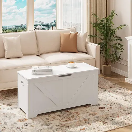 Banc De Rangement 76l Avec 2 Charnières De Sécurité, Blanc