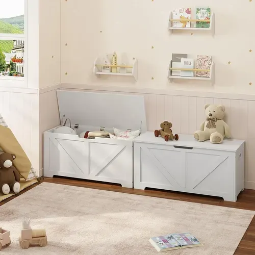 Banc De Rangement 76l Avec 2 Charnières De Sécurité, Blanc