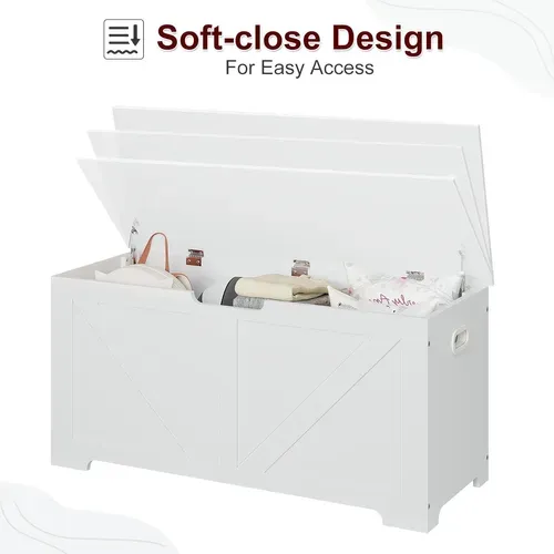 Banc De Rangement 76l Avec 2 Charnières De Sécurité, Blanc