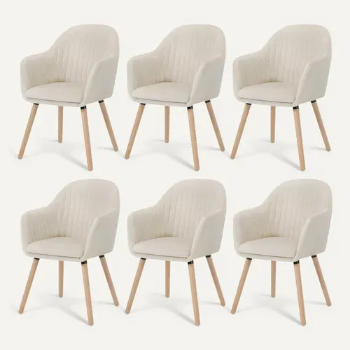 6x Chaises De Salle à Manger - Chaises De Réception En Velours Et Bois Massif - Crème