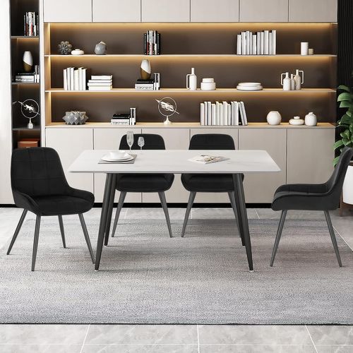 Lot De 2 Chaises De Salle à Manger, Chaises Relaxantes En Velours, Ergonomiques Avec Dossier, Noir