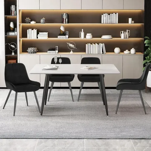 Lot De 6 Chaises De Salle à Manger, Chaises Relaxantes En Velours Ergonomiques Avec Dossier, Noir