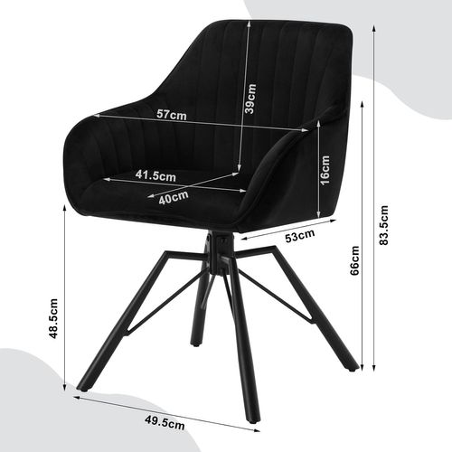 Lot De 4 Chaises Pivotantes Velours Avec Accoudoirs - Chaise Salle à Manger/salon Pivot 180°, Dossier Rembourré Gris, Pour Intérieur Moderne
