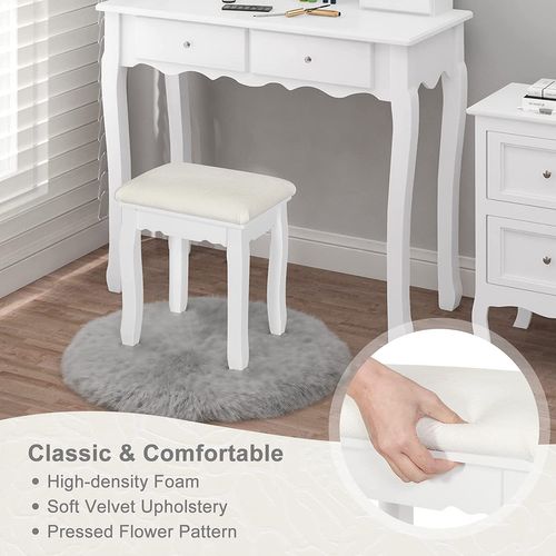 Tabouret De Coiffeuse Velours Avec Pieds Dorés Et étagère - Pouf Maquillage, Chaise Dressing, Siège Salon - Support Jusqu'à 135 Kg, Vert, 39.5x37x43.5 Cm
