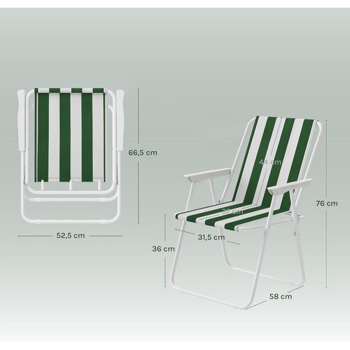 Lot De 2 Chaise De Camping Pliante,Chaise Pliable Légère,Chaise De Pêche Avec Accoudoirs,Blanc+Vert