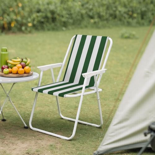 Lot De 2 Chaise De Camping Pliante,Chaise Pliable Légère,Chaise De Pêche Avec Accoudoirs,Blanc+Vert
