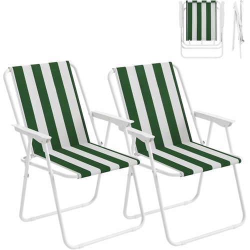 Lot De 2 Chaise De Camping Pliante,Chaise Pliable Légère,Chaise De Pêche Avec Accoudoirs,Blanc+Vert